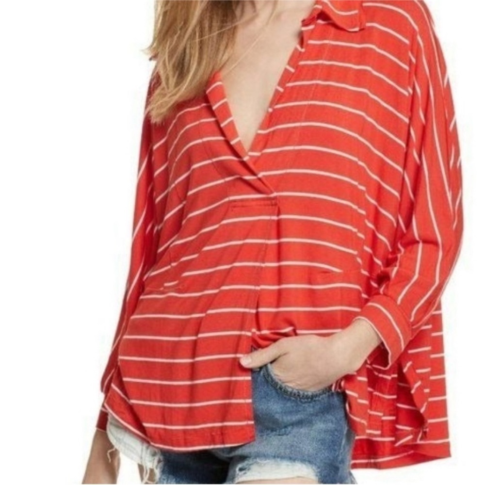 We The Free Can’t Fool Me Red and White Striped Blouse M - Picture 4 of 9